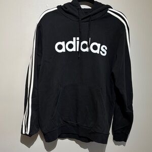 Adidas Black Hoodie with White Logo and Stripes